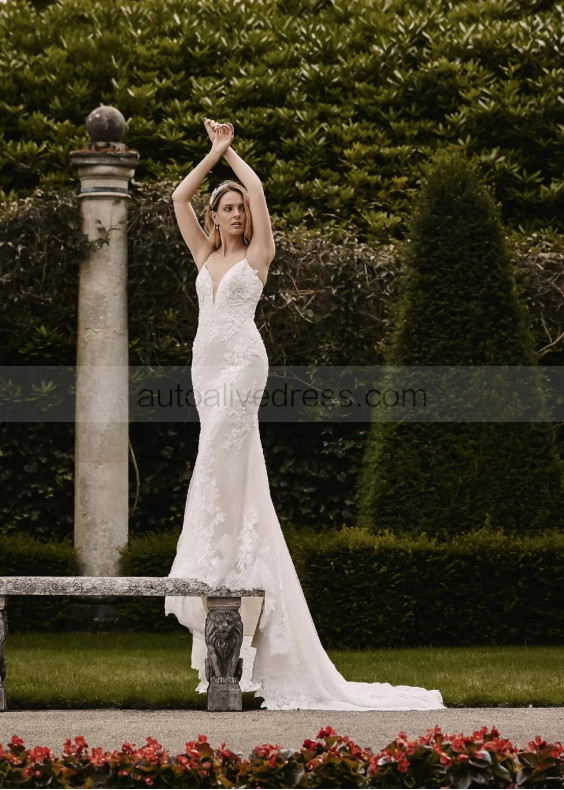 Spaghetti Straps Ivory Lace Tulle Fabulous Wedding Dress